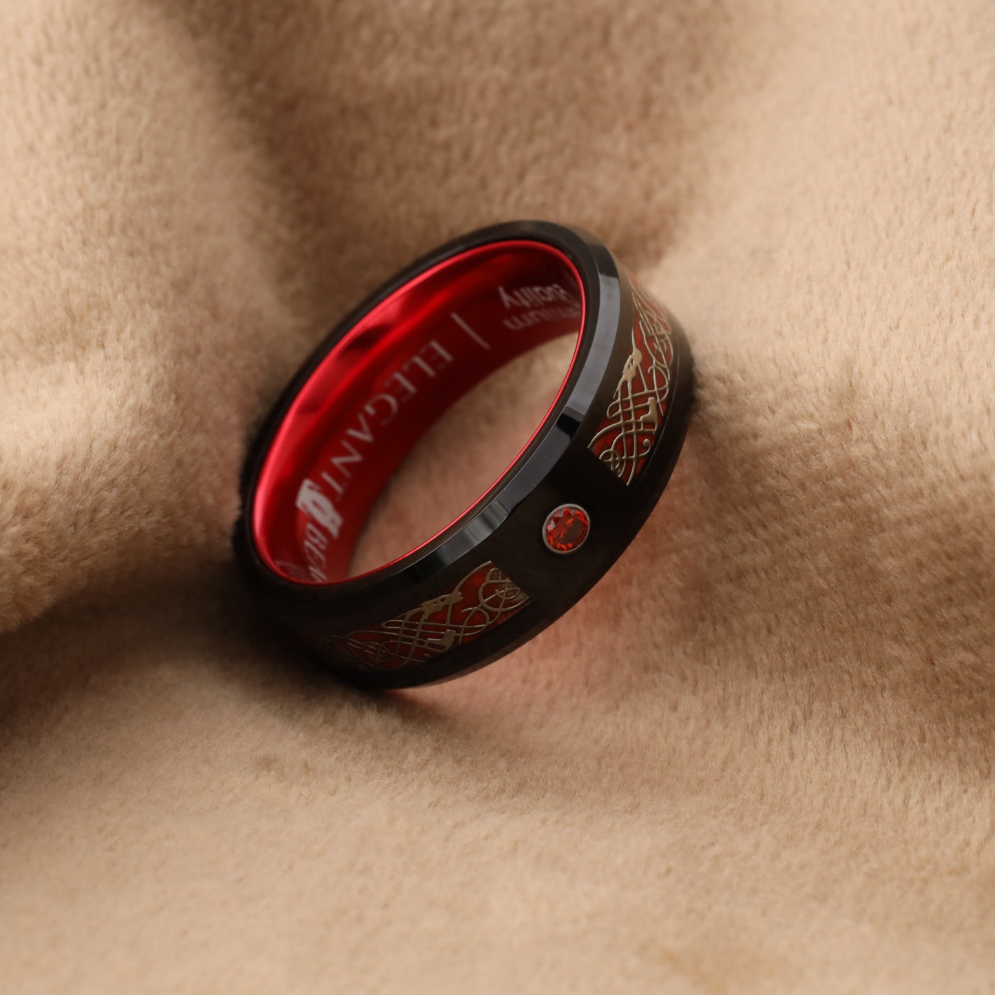 A146 Tungsten Ring with Red Carbon Fiber & Red Micro Zircon - Dragon Fire Design