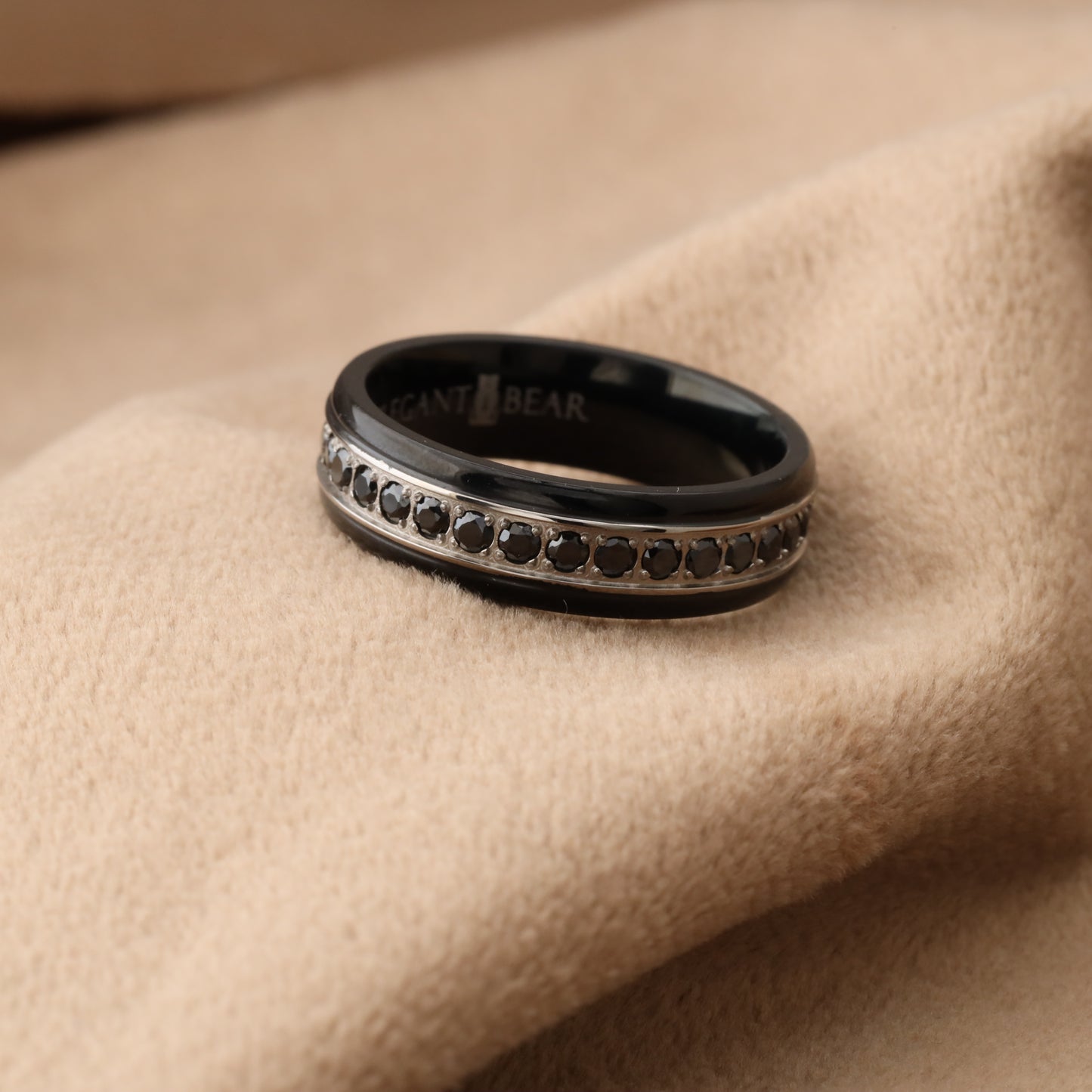 Black Titanium Ring with CZ Zircon Stones - Classic Elegance Design - 6.5mm - A330