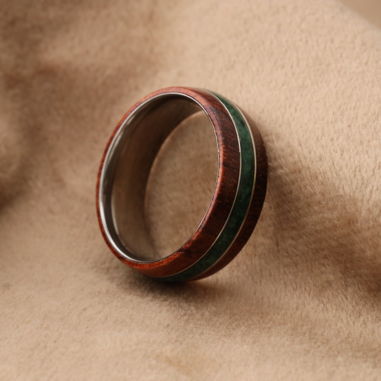 Brazilian Rosewood Ring with Malachite Stone Inlay - 8mm - A215