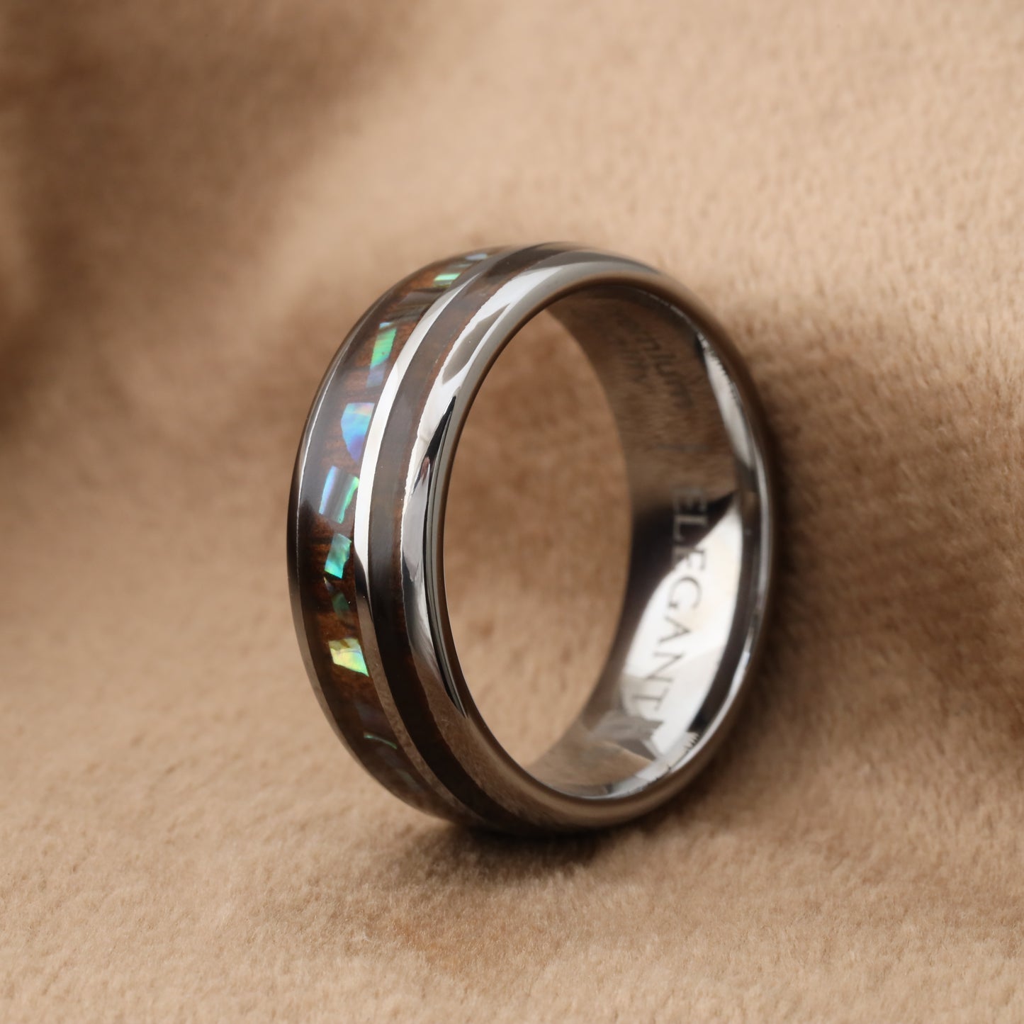 Tungsten Ring with Koa Wood & Abalone Shell Inlay A143
