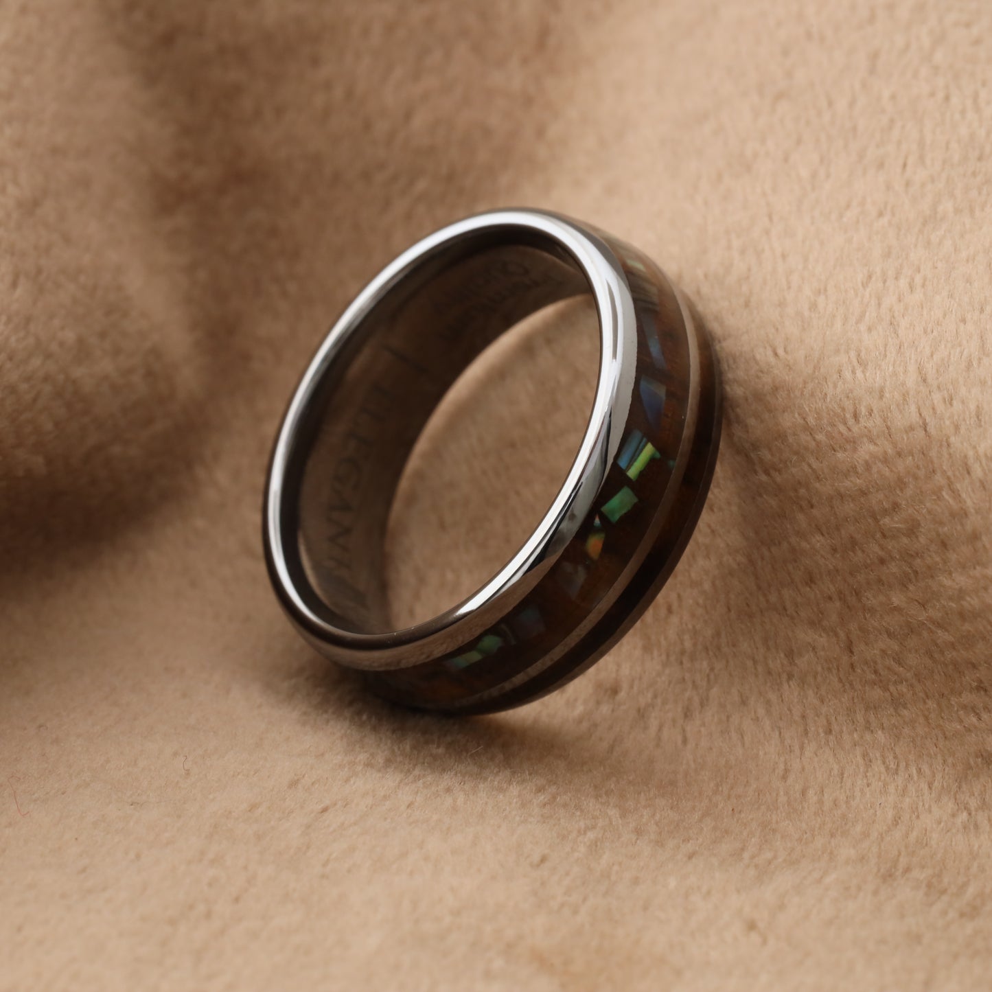 Tungsten Ring with Koa Wood & Abalone Shell Inlay A143