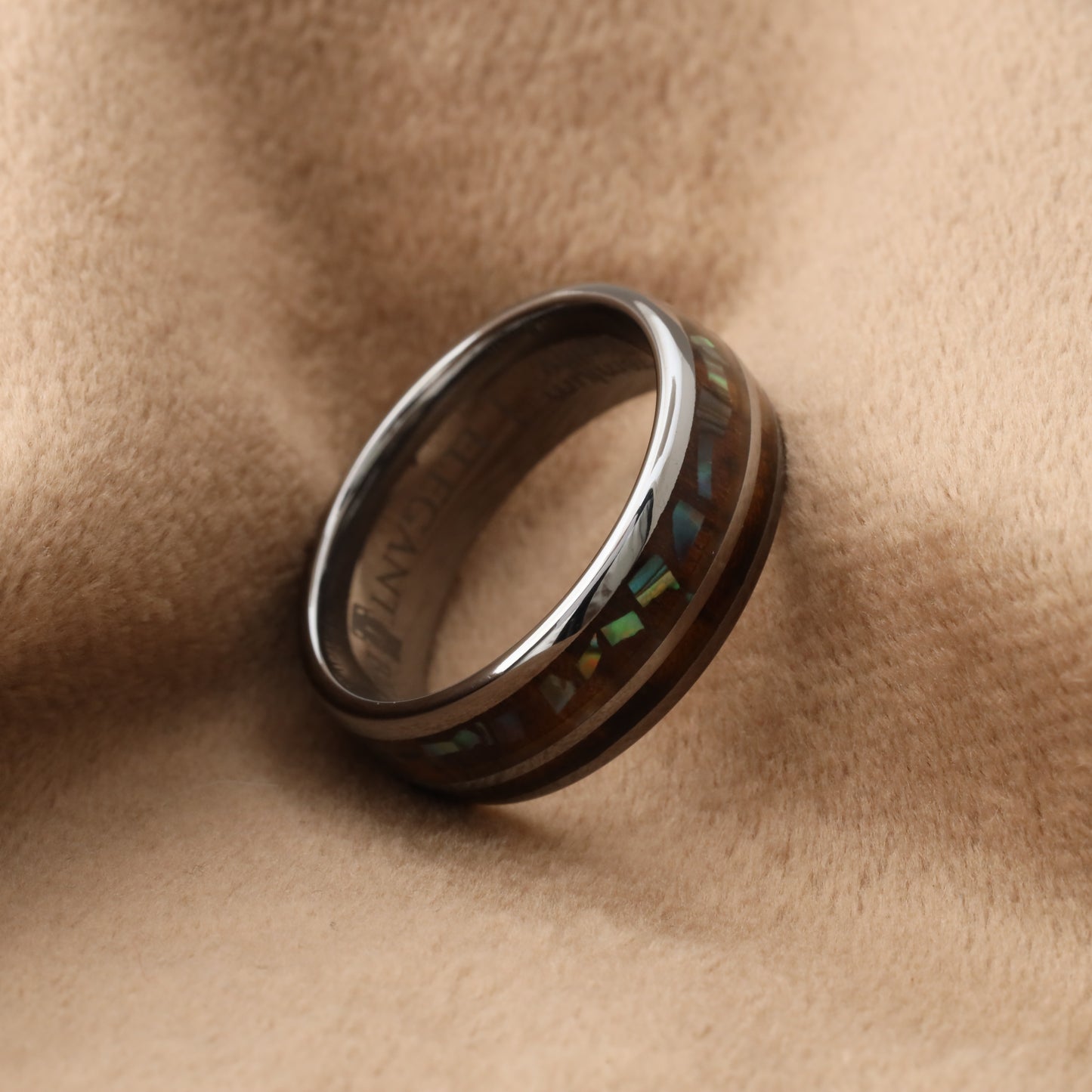 Tungsten Ring with Koa Wood & Abalone Shell Inlay A143