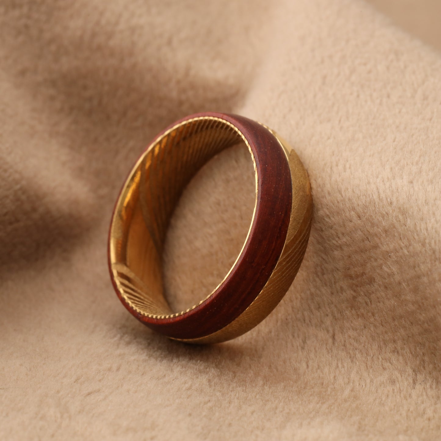 A120 Damascus Steel Ring with Dark Koa Wood - 8mm Width - Ultimate Strength