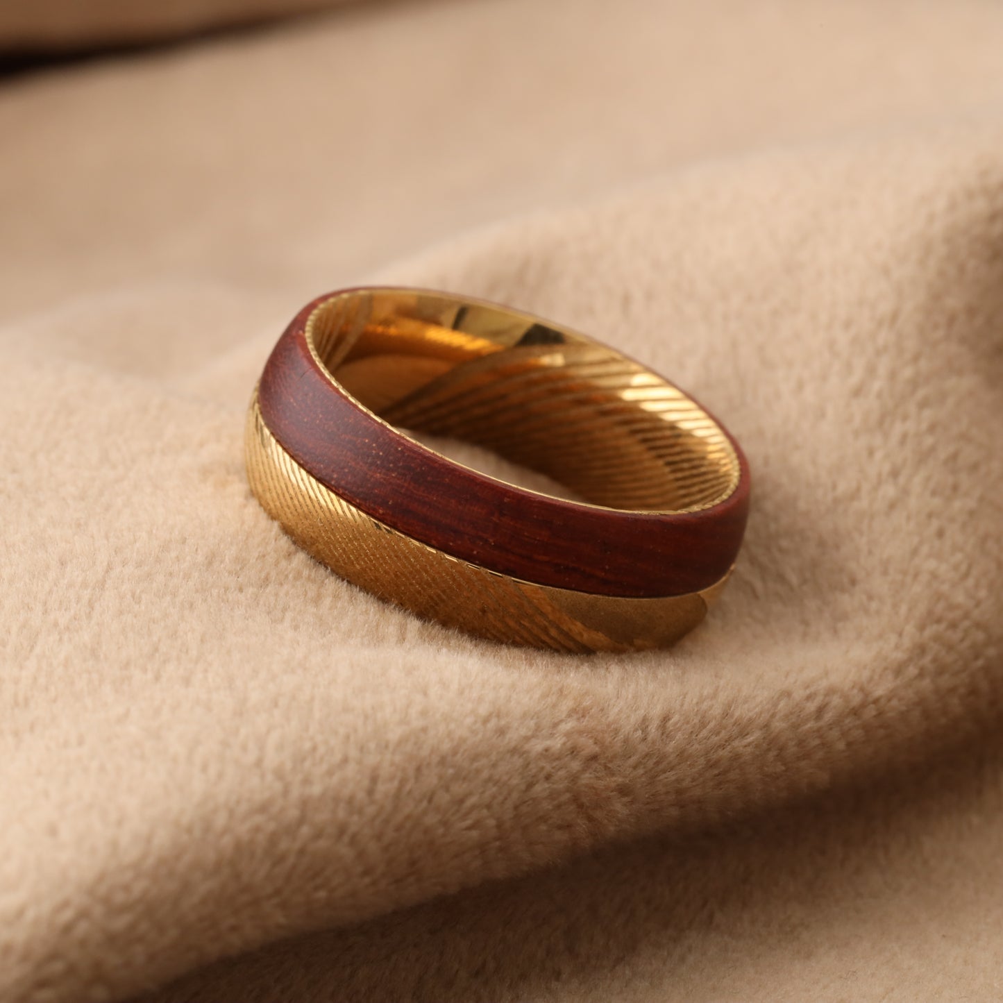 A120 Damascus Steel Ring with Dark Koa Wood - 8mm Width - Ultimate Strength