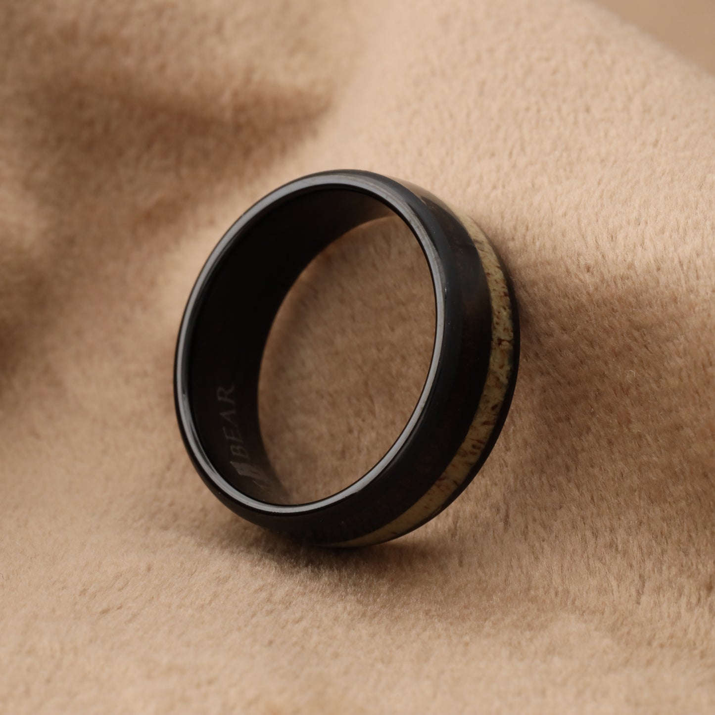 Tungsten Ring with Natural Koa Wood & Deer Antler Inlay - Dual Material - 8mm - A114