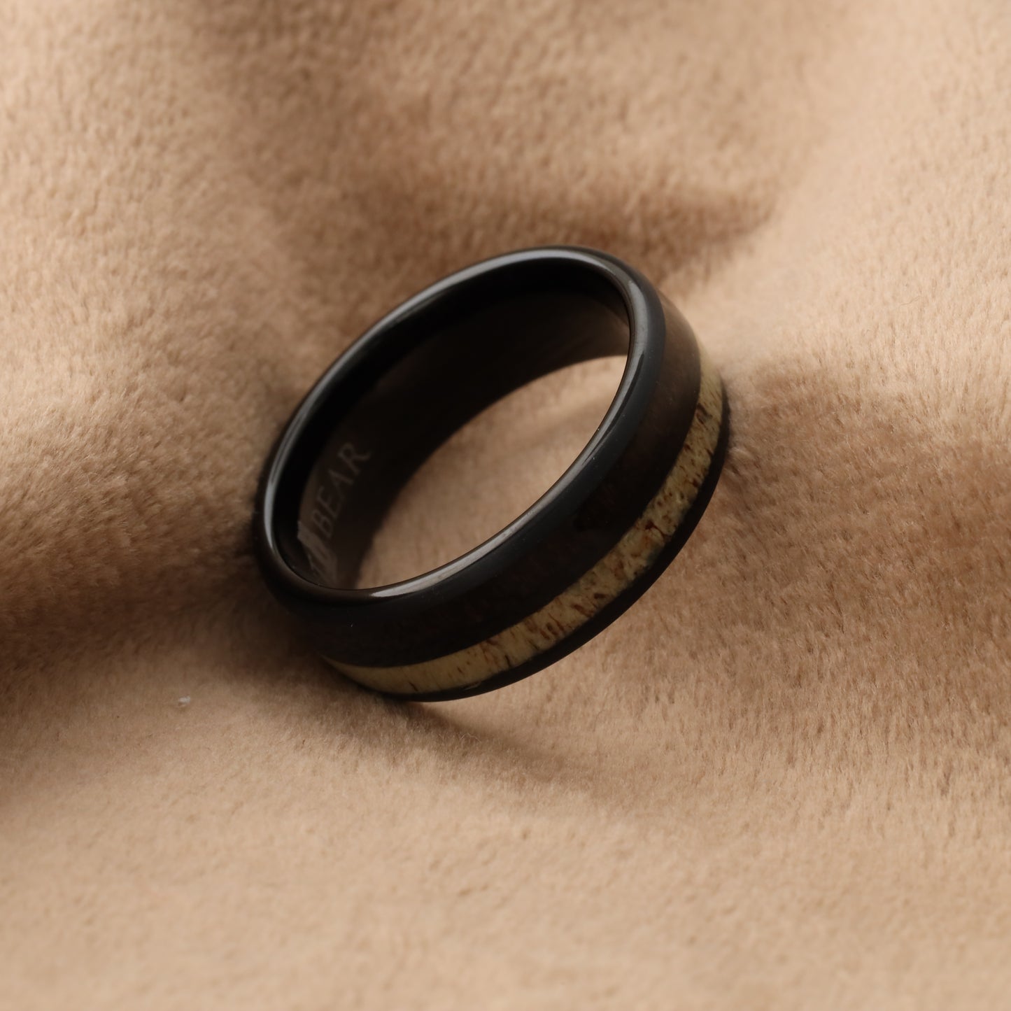 Tungsten Ring with Natural Koa Wood & Deer Antler Inlay - Dual Material - 8mm - A114