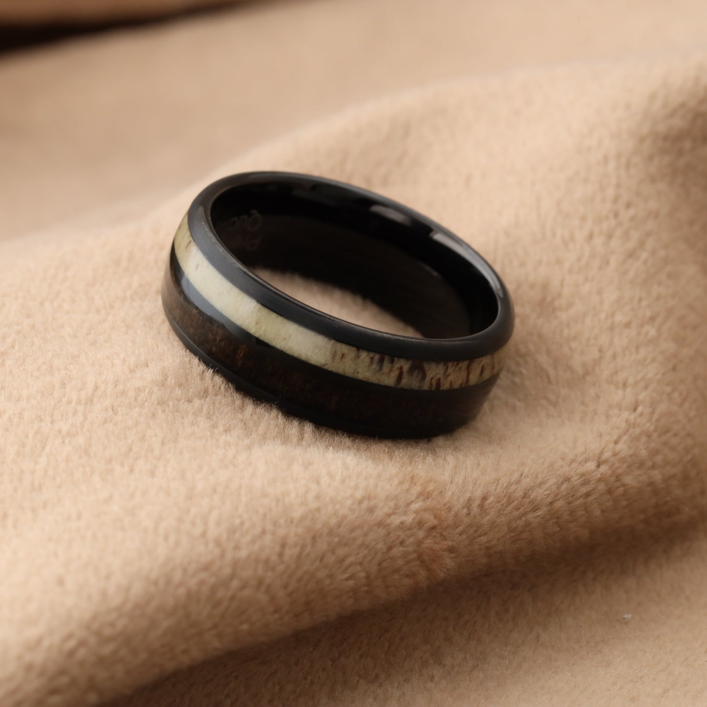 Tungsten Ring with Natural Koa Wood & Deer Antler Inlay - Dual Material - 8mm - A114