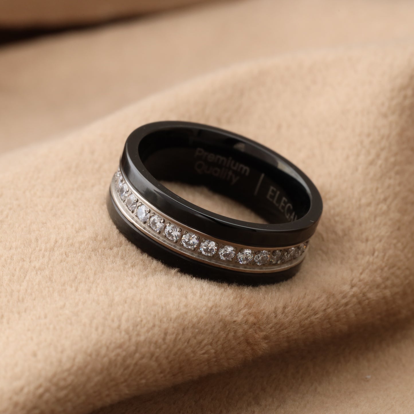 Titanium Ring with White Micro Zircon Stones - Luxury Diamond-Like Design - 8mm - A171