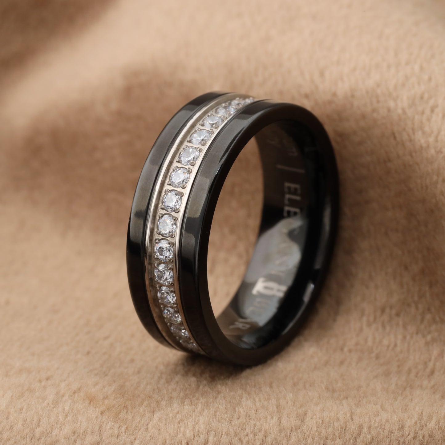 Titanium Ring with White Micro Zircon Stones - Luxury Diamond-Like Design - 8mm - A171