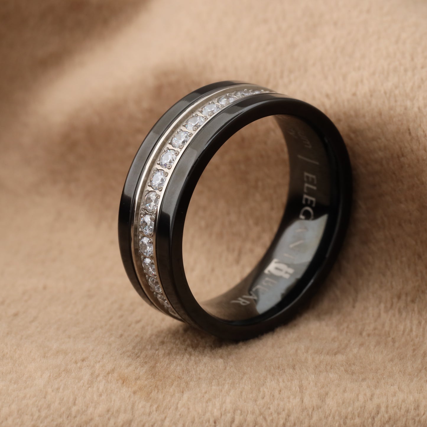 Titanium Ring with White Micro Zircon Stones - Luxury Diamond-Like Design - 8mm - A171