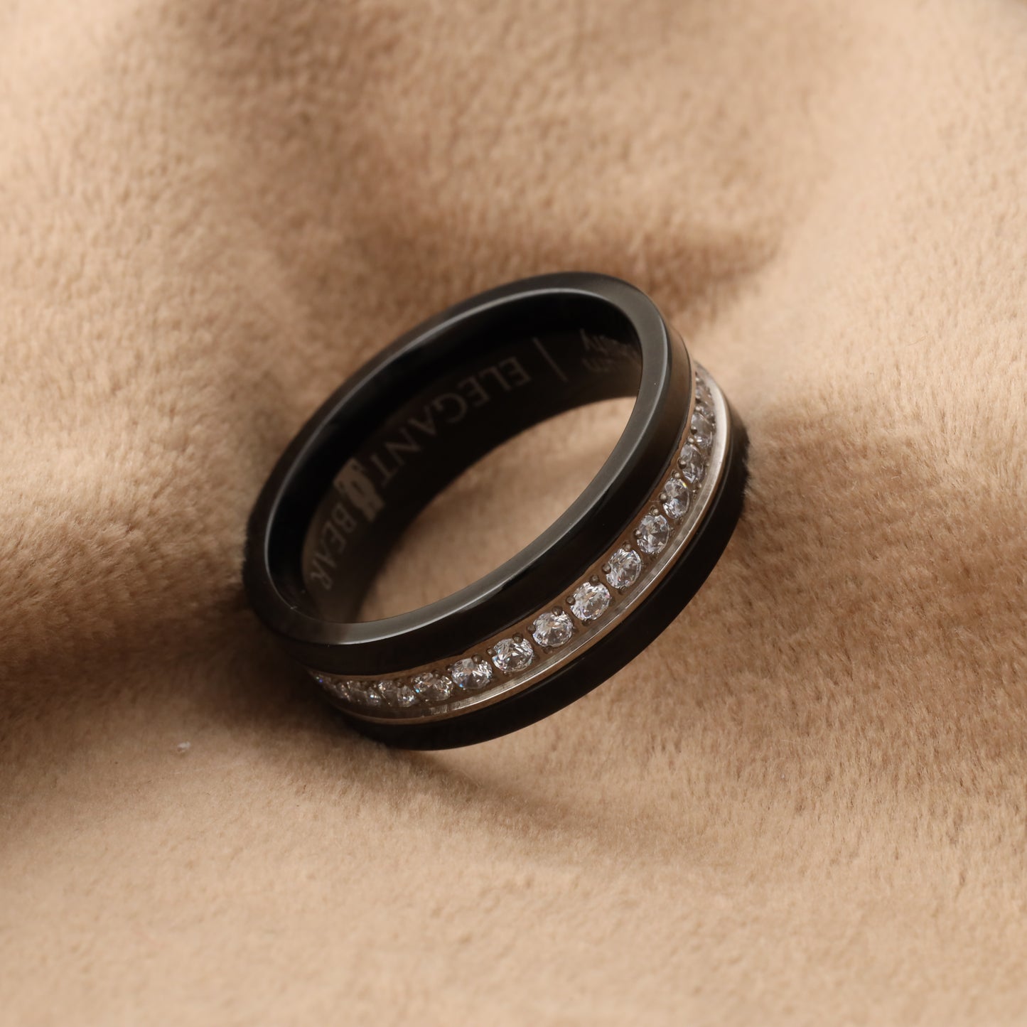 Titanium Ring with White Micro Zircon Stones - Luxury Diamond-Like Design - 8mm - A171