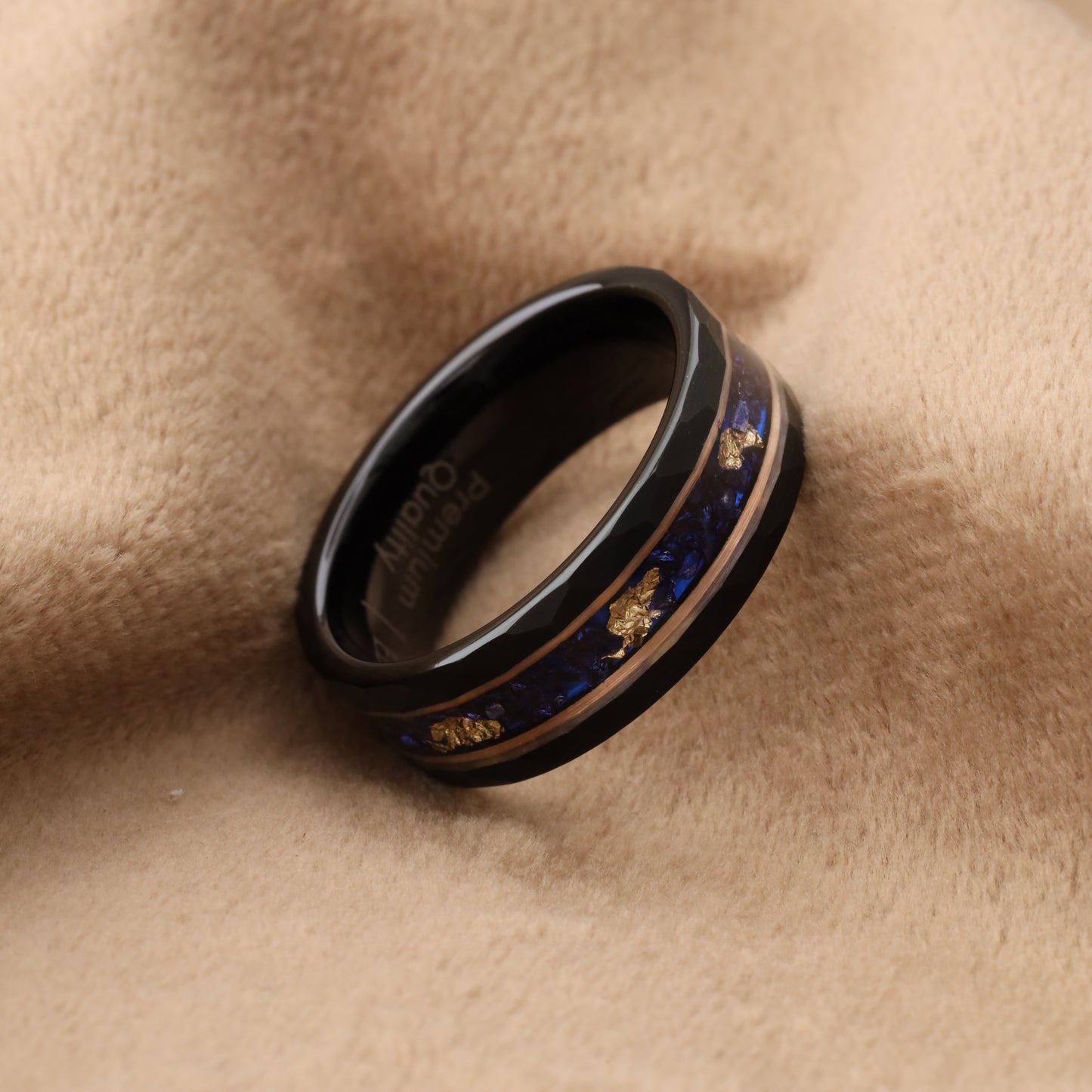 Tungsten Ring with Opal Stone & Gold Leaf Inlay - Elegant Design - 8mm - A321