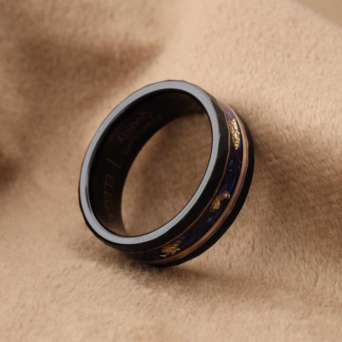 Tungsten Ring with Opal Stone & Gold Leaf Inlay - Elegant Design - 8mm - A321