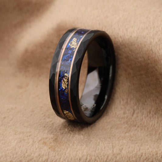 Tungsten Ring with Opal Stone & Gold Leaf Inlay - Elegant Design - 8mm - A321