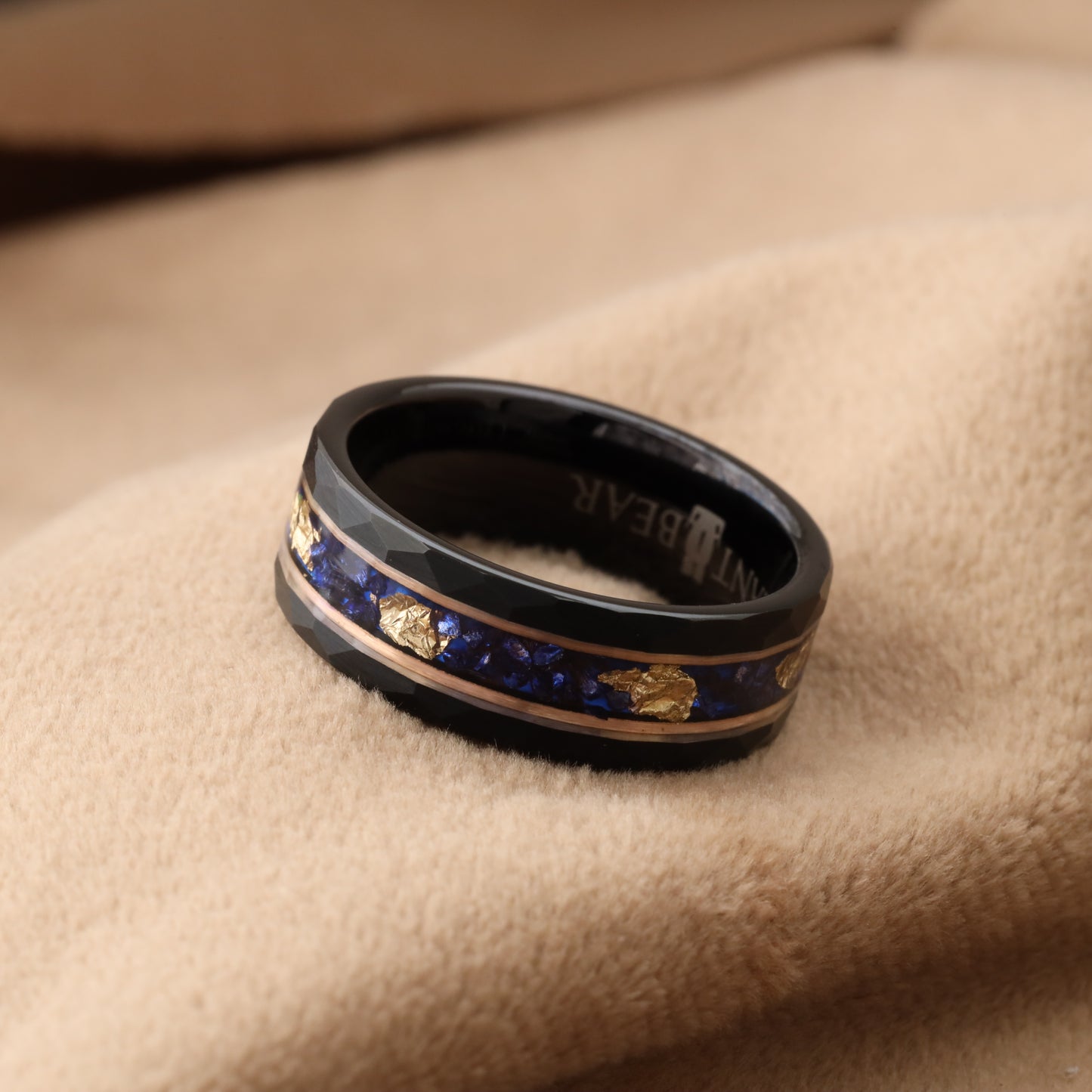 Tungsten Ring with Opal Stone & Gold Leaf Inlay - Elegant Design - 8mm - A321
