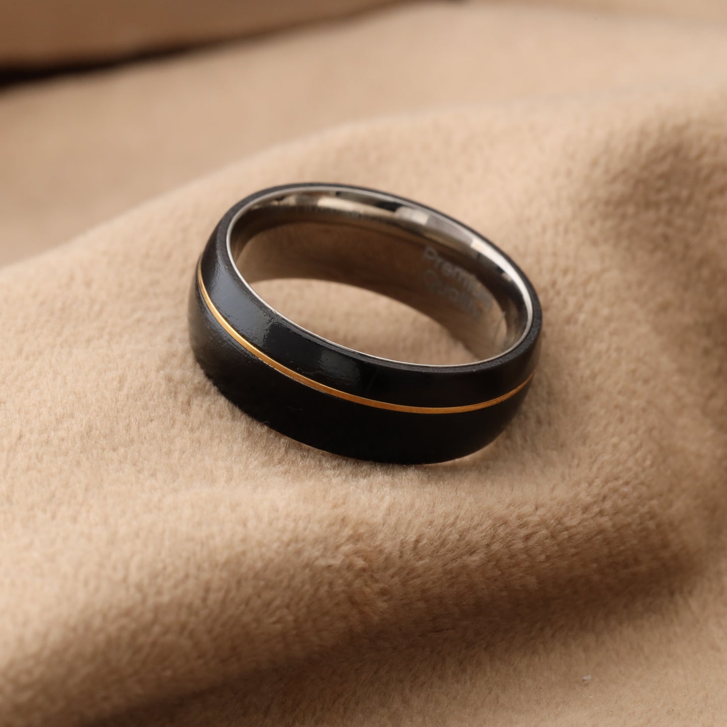 Natural Ebony Wood Ring with Titanium Core - Personalized Engraving - 8mm - A218