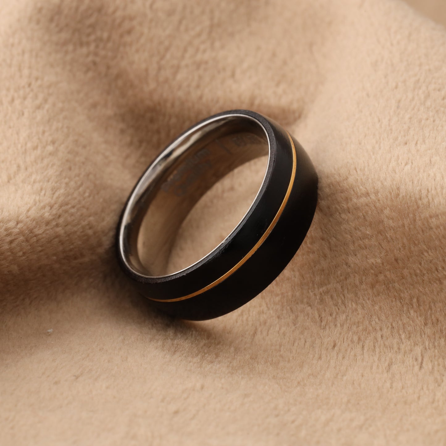 Natural Ebony Wood Ring with Titanium Core - Personalized Engraving - 8mm - A218