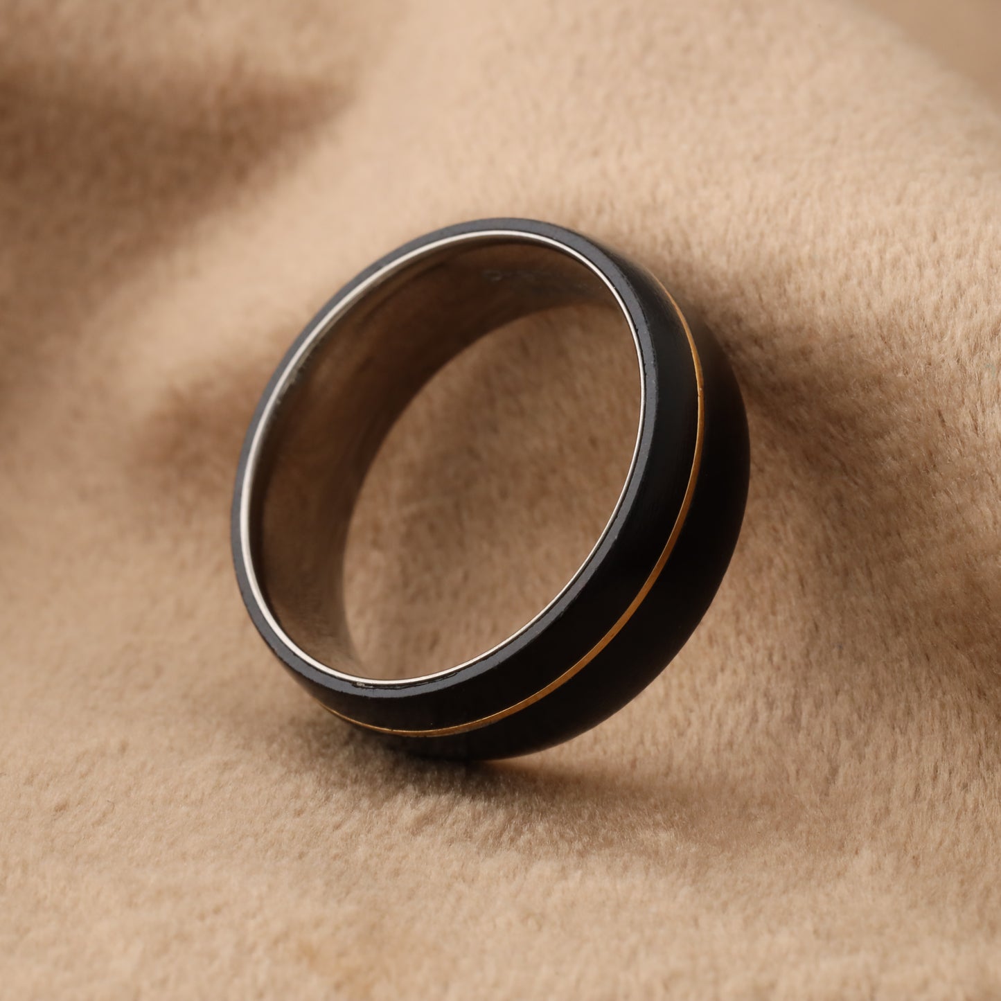 Natural Ebony Wood Ring with Titanium Core - Personalized Engraving - 8mm - A218