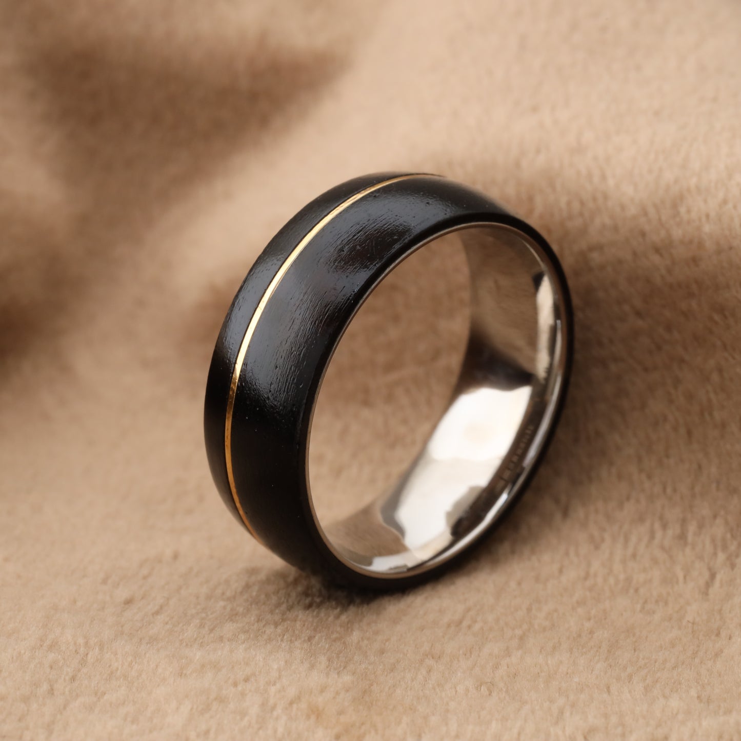 Natural Ebony Wood Ring with Titanium Core - Personalized Engraving - 8mm - A218