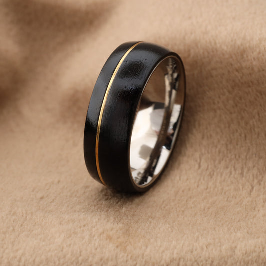 Natural Ebony Wood Ring with Titanium Core - Personalized Engraving - 8mm - A218