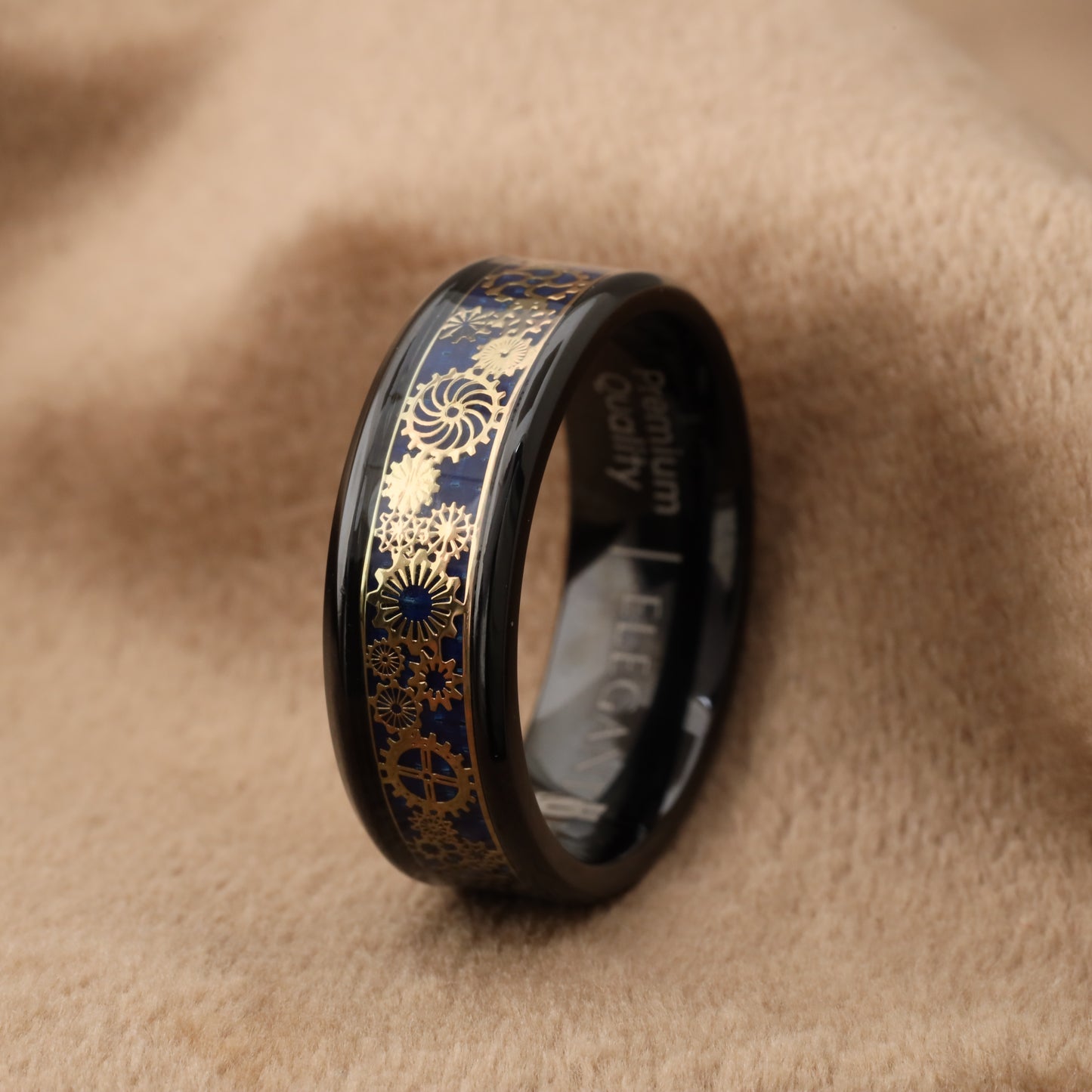 Black Titanium Ring with Rose Gold Gears A201