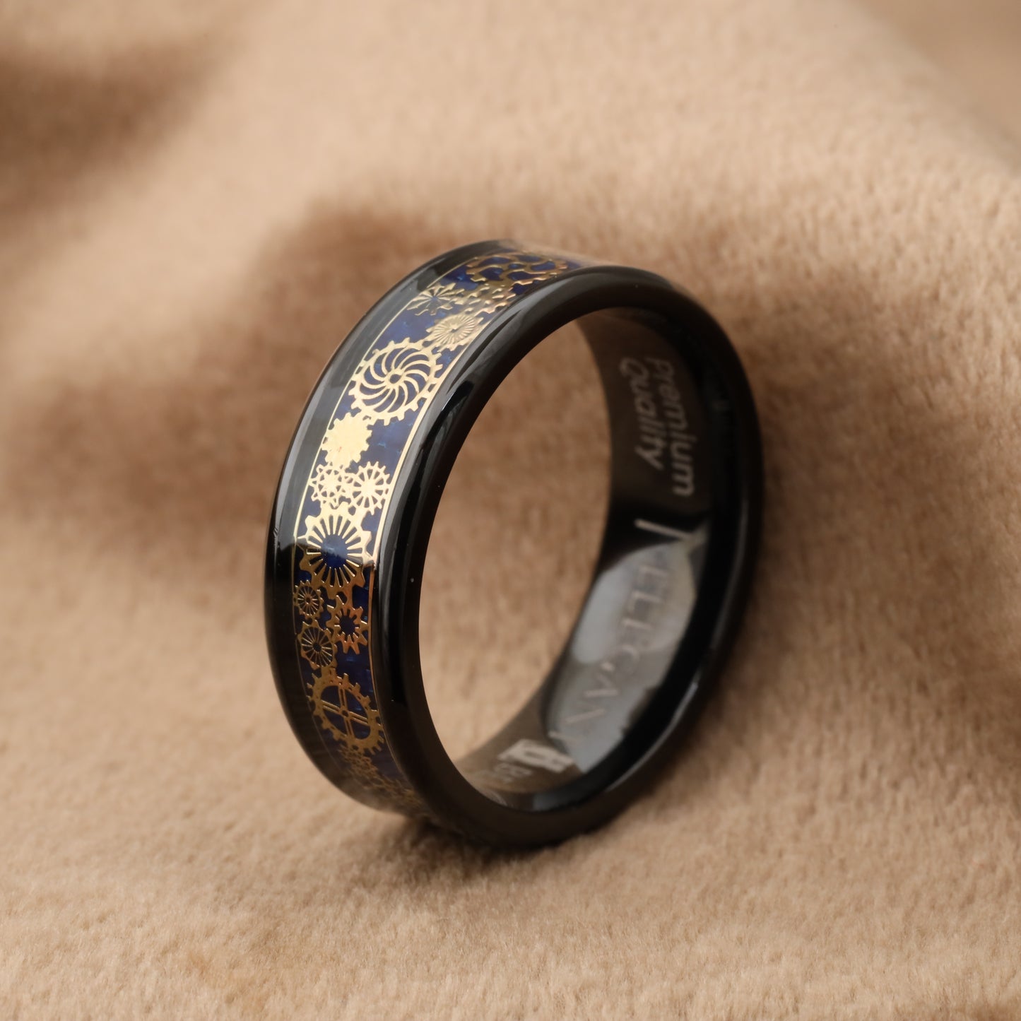 Black Titanium Ring with Rose Gold Gears A201