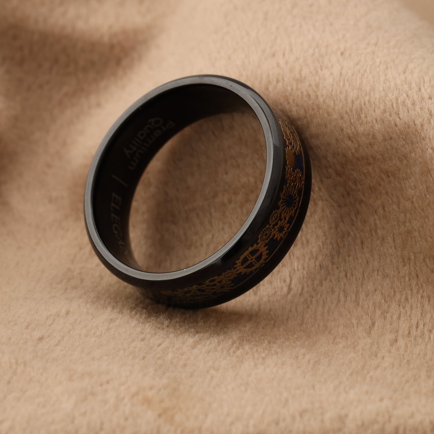 Black Titanium Ring with Rose Gold Gears A201