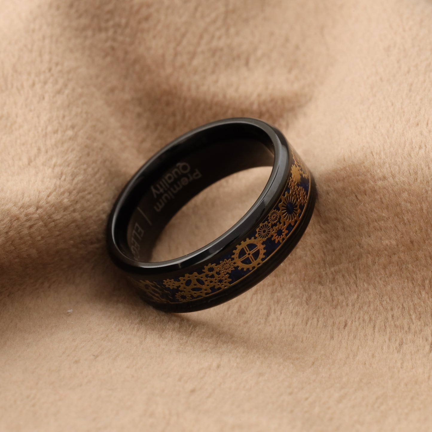 Black Titanium Ring with Rose Gold Gears A201