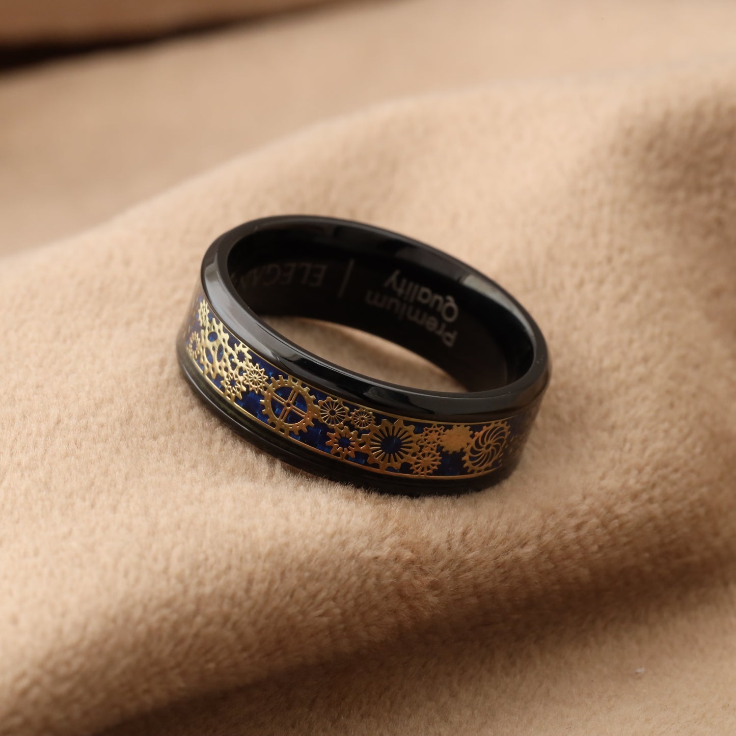 Black Titanium Ring with Rose Gold Gears A201