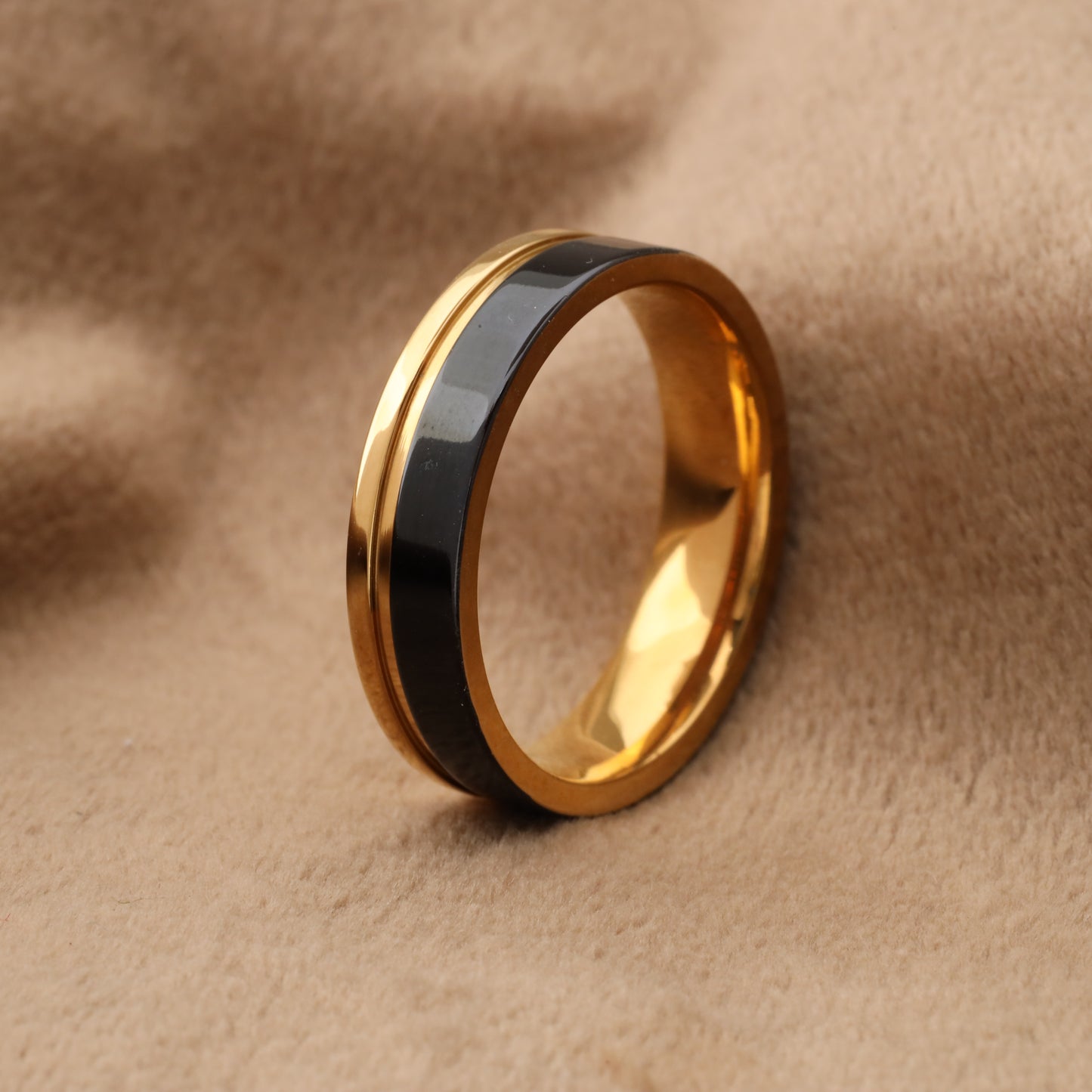 Titanium Engagement Ring Caramel & Dark Chocolate Colors - Gold & Black - 6mm - A193