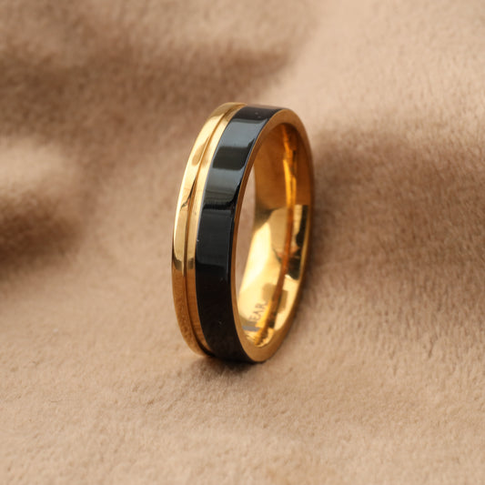 Titanium Engagement Ring Caramel & Dark Chocolate Colors - Gold & Black - 6mm - A193