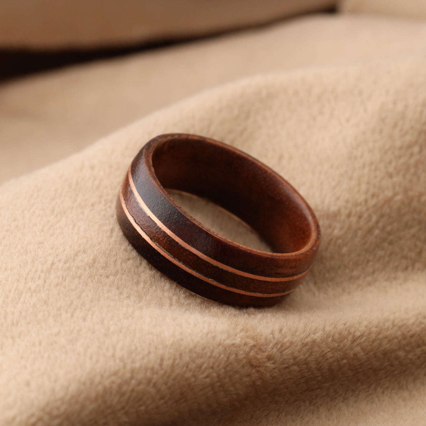 Brazilian Rosewood & Ebony Ring with Rose Gold Copper Lines - Pure Wood Design - 8mm - A213