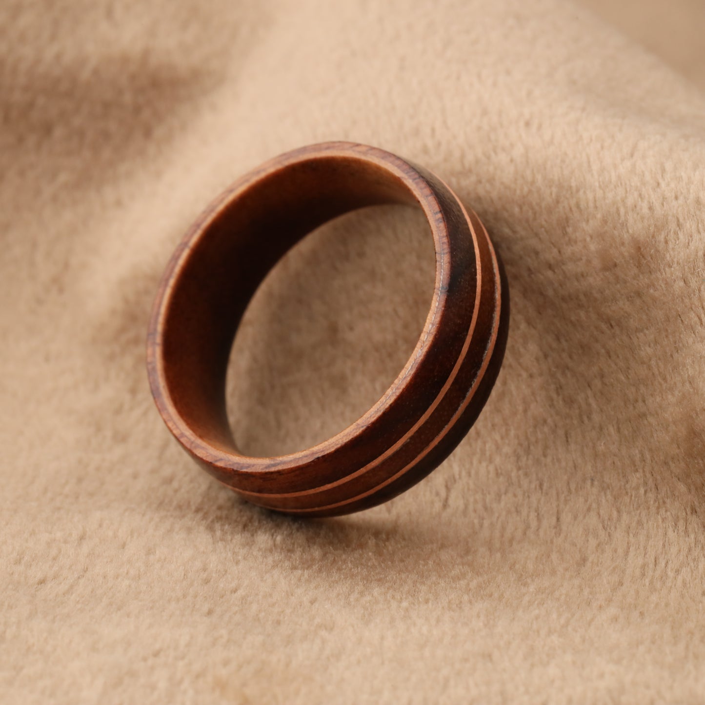 Brazilian Rosewood & Ebony Ring with Rose Gold Copper Lines - Pure Wood Design - 8mm - A213