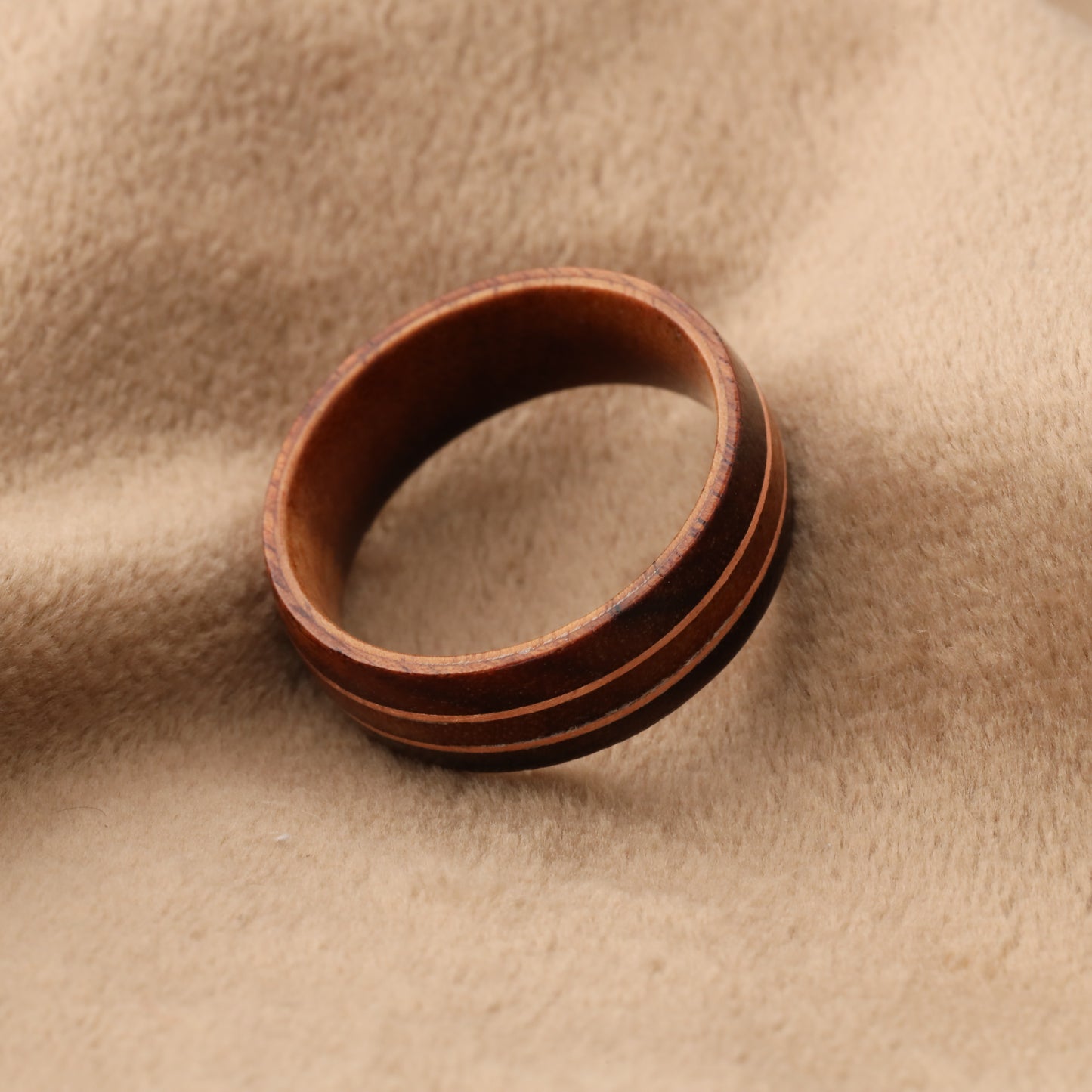 Brazilian Rosewood & Ebony Ring with Rose Gold Copper Lines - Pure Wood Design - 8mm - A213