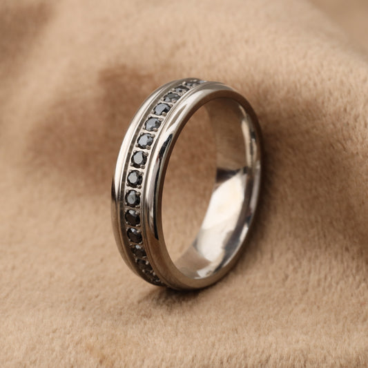 A331 Silver Titanium Ring with CZ Zircon Stones - 6.5mm Classic Design