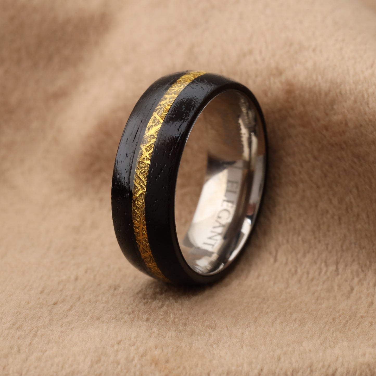 Natural Ebony Wood Ring with Titanium Frame - Office Wear - 8mm - A219