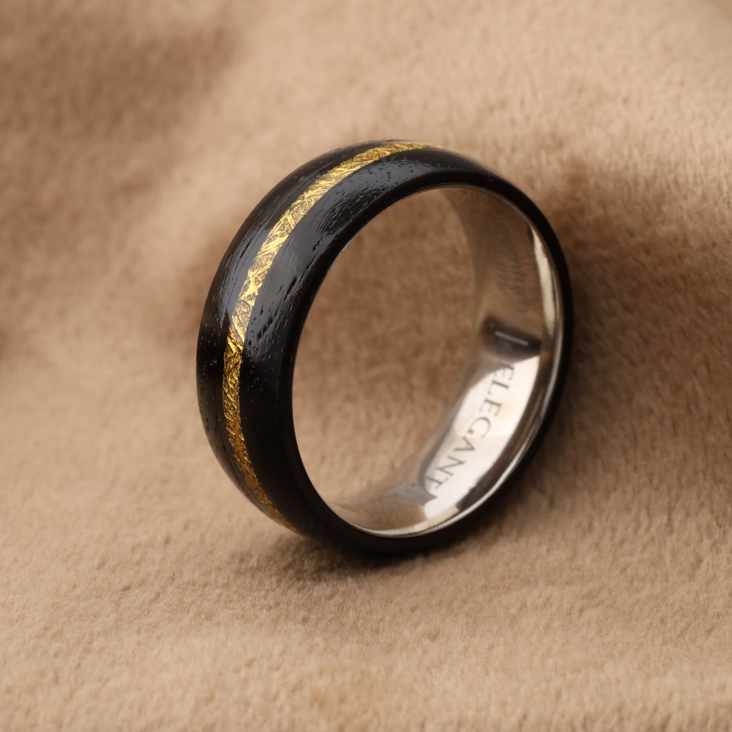 Natural Ebony Wood Ring with Titanium Frame - Office Wear - 8mm - A219
