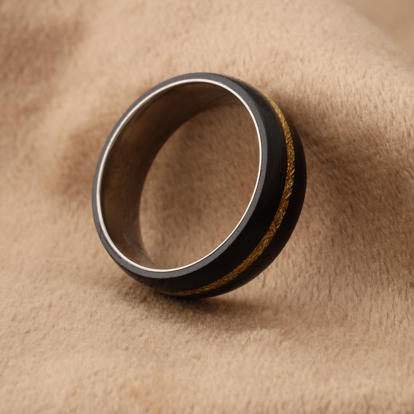 Natural Ebony Wood Ring with Titanium Frame - Office Wear - 8mm - A219