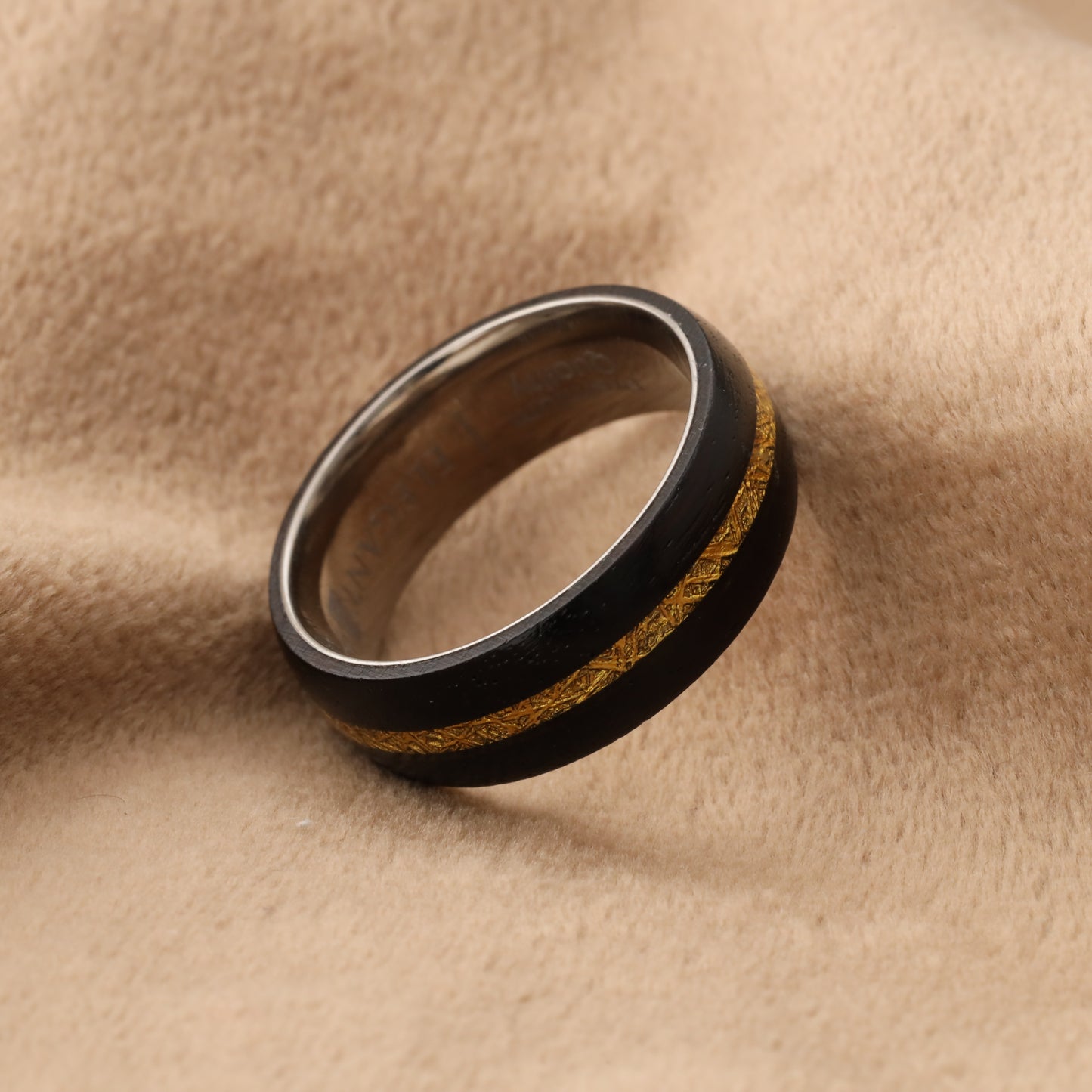 Natural Ebony Wood Ring with Titanium Frame - Office Wear - 8mm - A219