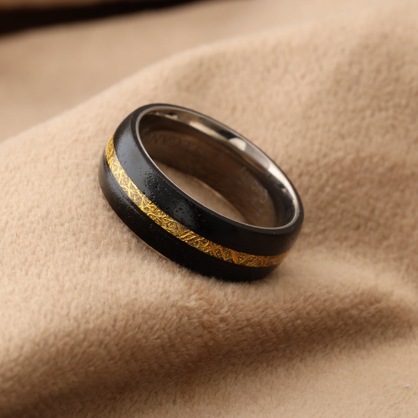 Natural Ebony Wood Ring with Titanium Frame - Office Wear - 8mm - A219