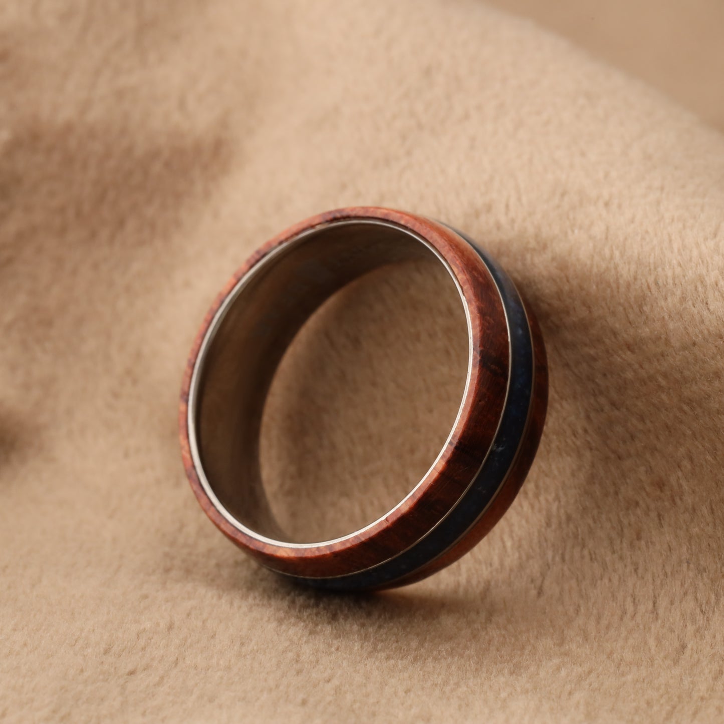 Brazilian Rosewood & Ebony Ring with Silver Inlay - Pure Wood Design - 8mm - a221