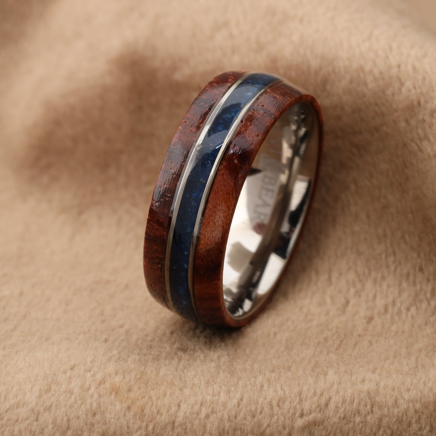 Brazilian Rosewood & Ebony Ring with Silver Inlay - Pure Wood Design - 8mm - a221