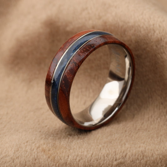 Brazilian Rosewood & Ebony Ring with Silver Inlay - Pure Wood Design - 8mm - a221