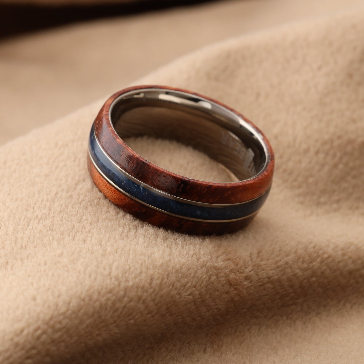 Brazilian Rosewood & Ebony Ring with Silver Inlay - Pure Wood Design - 8mm - a221