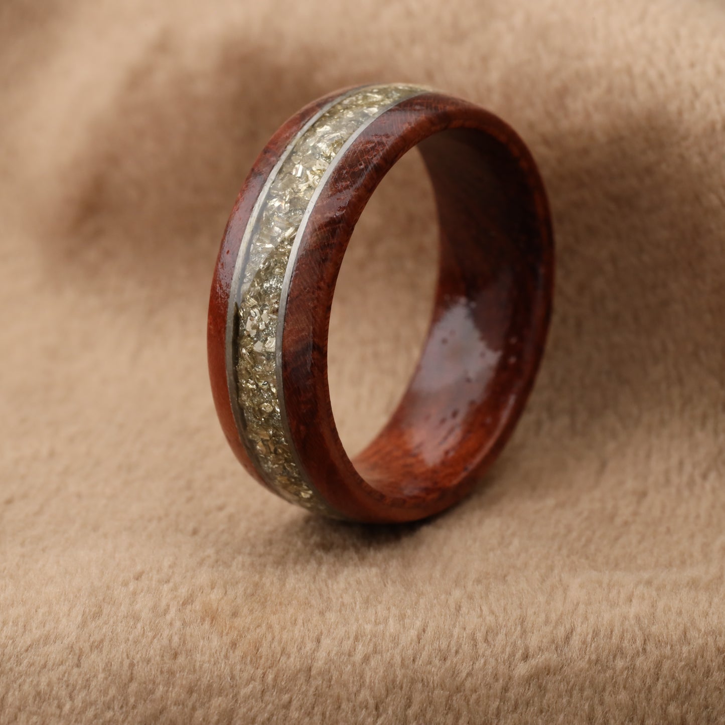 Bentwood Ring with German Glass Stone Inlay - Premium Wood Design - 8mm - A212