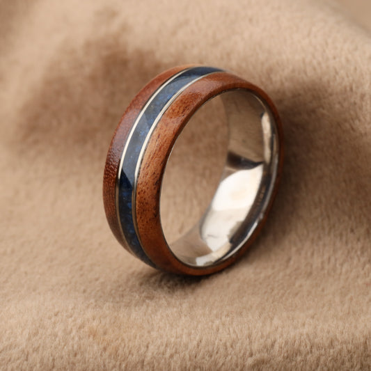 Koa Wood Ring with Lapis Lazuli & Titanium Core A197