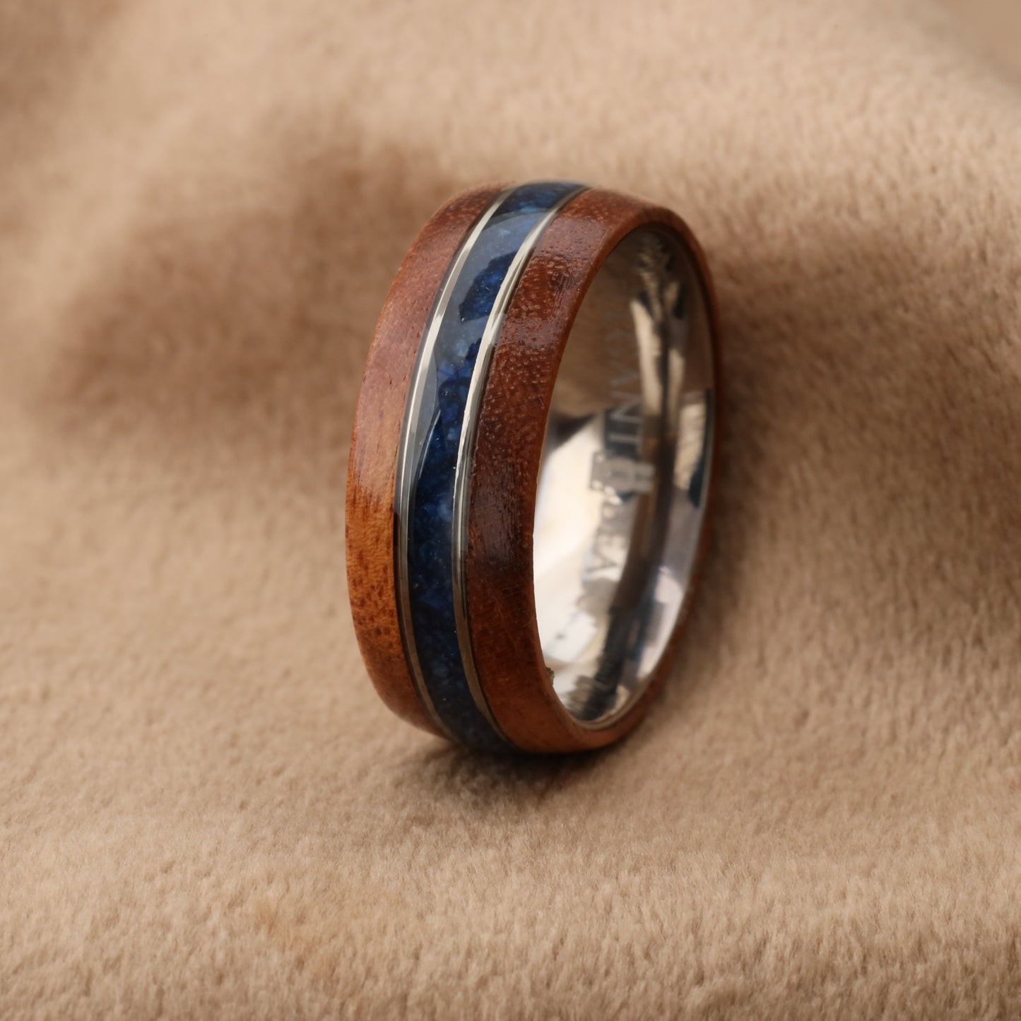 Koa Wood Ring with Lapis Lazuli & Titanium Core A197