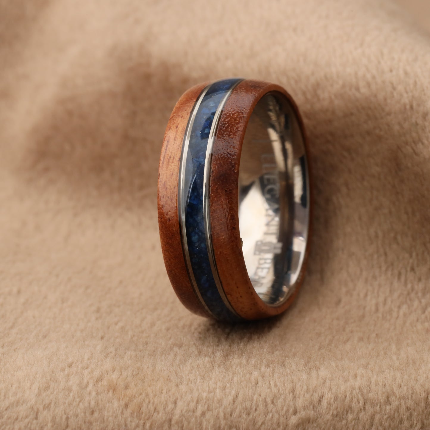 Koa Wood Ring with Lapis Lazuli & Titanium Core A197