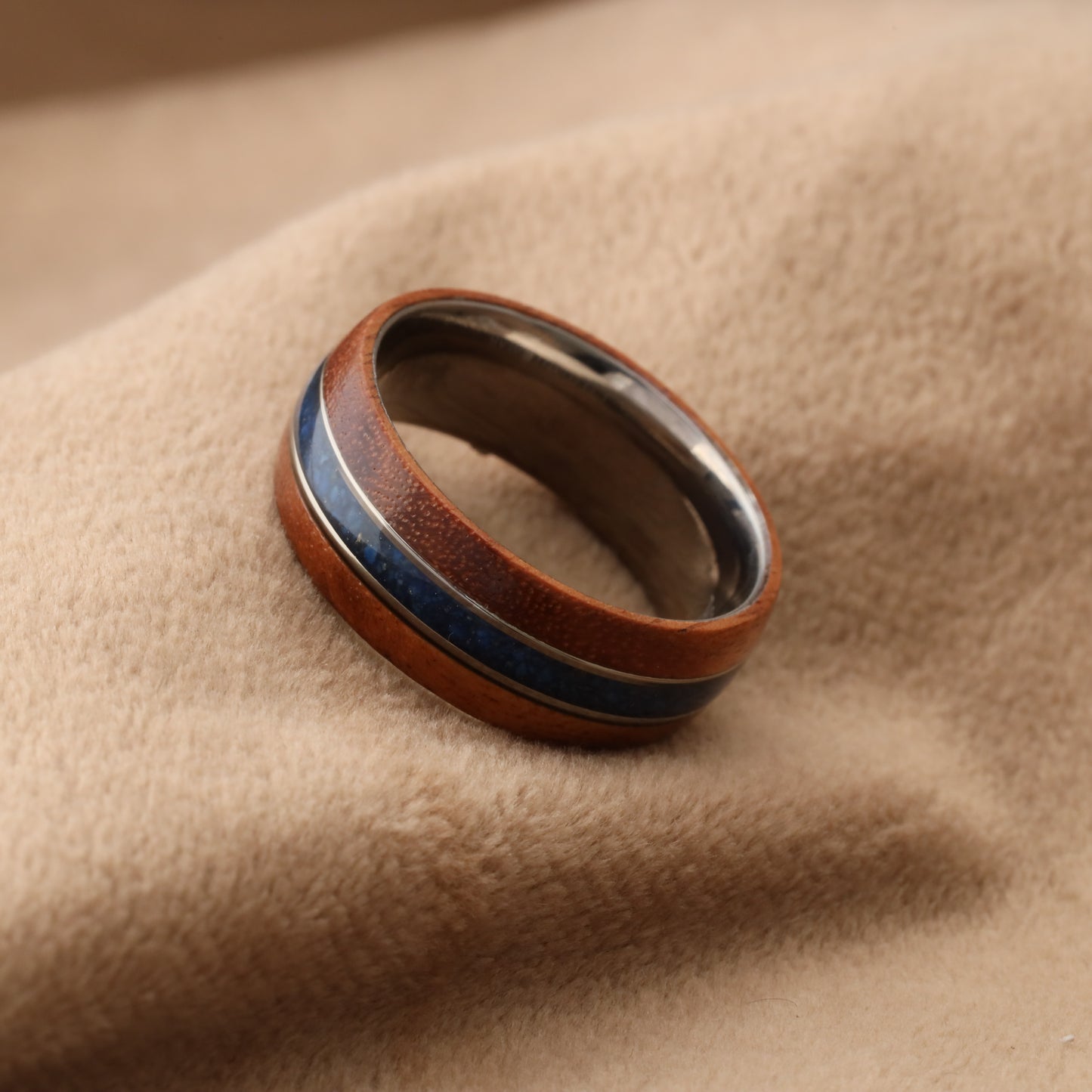 Koa Wood Ring with Lapis Lazuli & Titanium Core A197