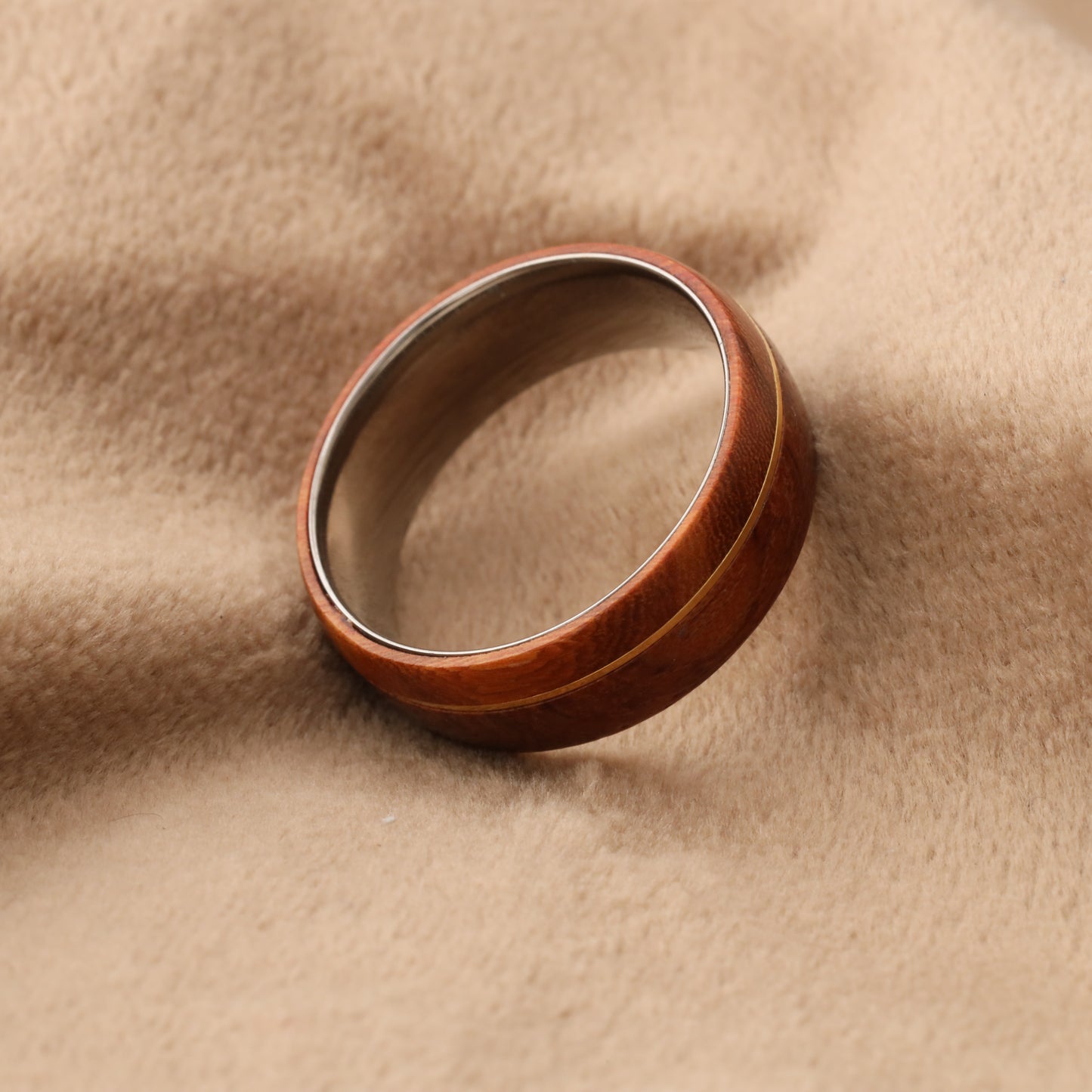 Natural Ebony Wood Ring with Titanium Inner Frame - Premium Design - 8mm - A214